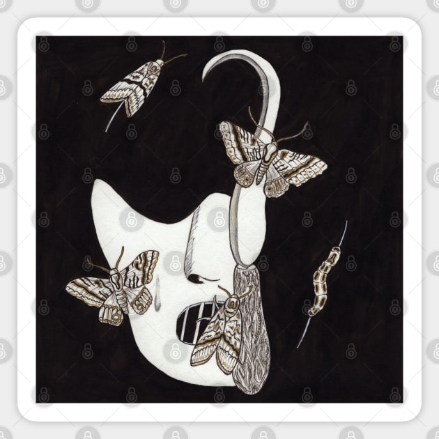 Hannibal Mask and Black Witch Moths Sticker by paintingbetweenbooks